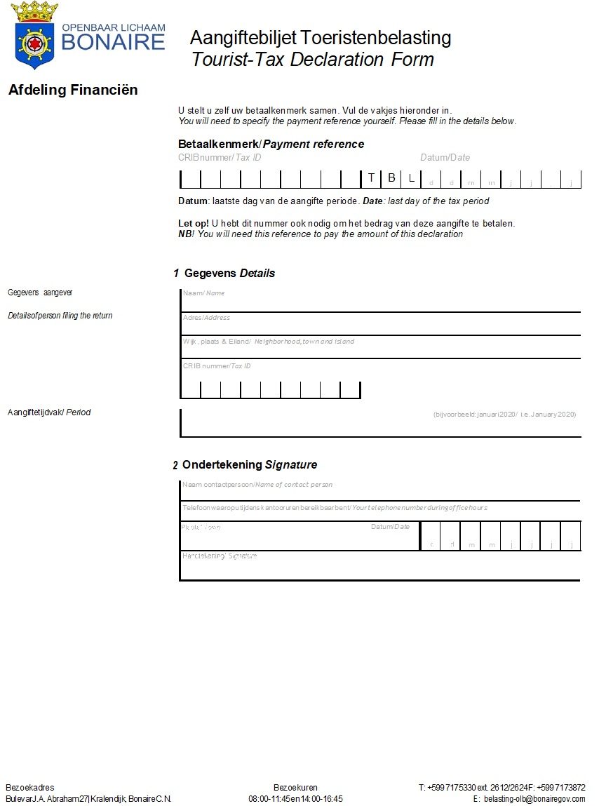 Aangiftebiljet Toeristenbelasting 1