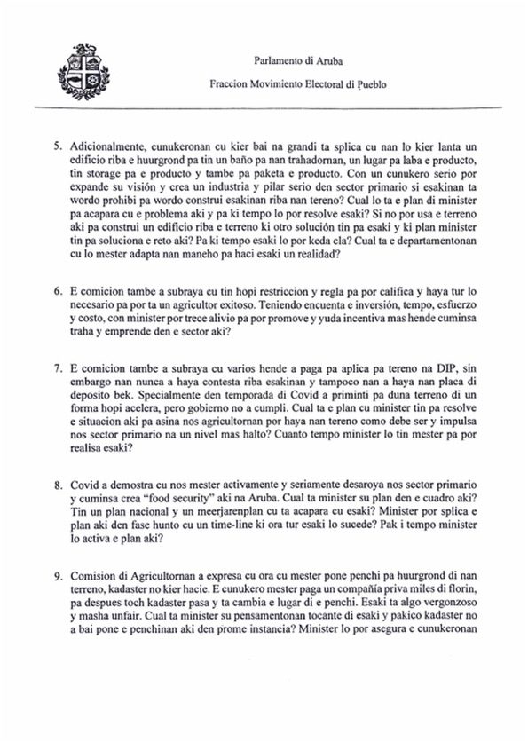 Preguntanan Haci Na Minister Ursell Arends Di Preocupacionan Di Comision Di United Farmers Doc 28 Mar 2022 2 40 Pm