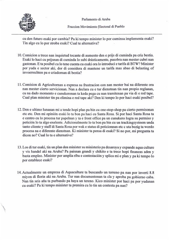 Preguntanan Haci Na Minister Ursell Arends Di Preocupacionan Di Comision Di United Farmers Doc 28 Mar 2022 2 41 Pm