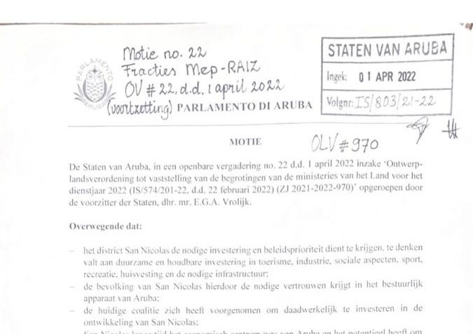 A Presenta Mocion Unda Ta Urgi Gobierno Pa Haci Estudio Di E Necesidad Laboral Di Aruba Den E Ananan Venidero....