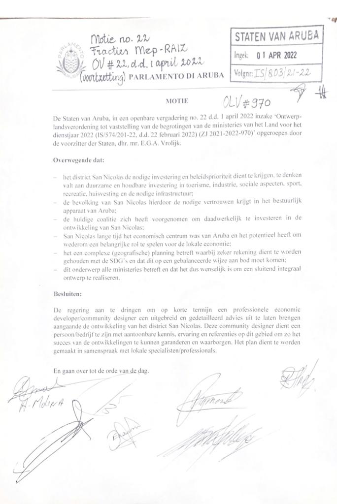 A Presenta Mocion Unda Ta Urgi Gobierno Pa Haci Estudio Di E Necesidad Laboral Di Aruba Den E Ananan Venidero