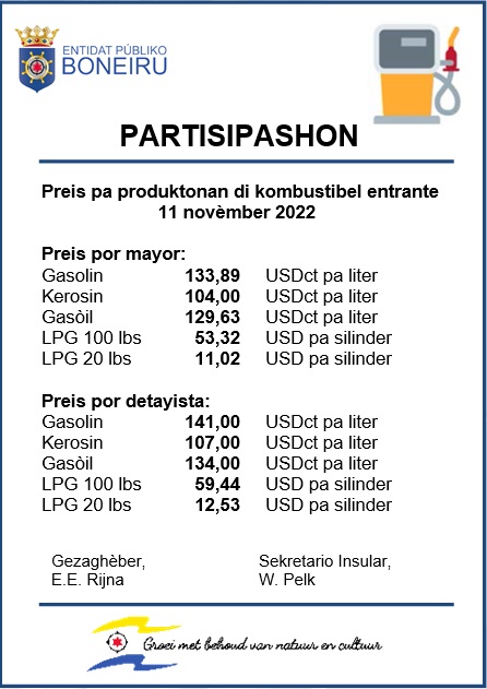 Adaptashon Preis Di Kombustibel Na Boneiru..