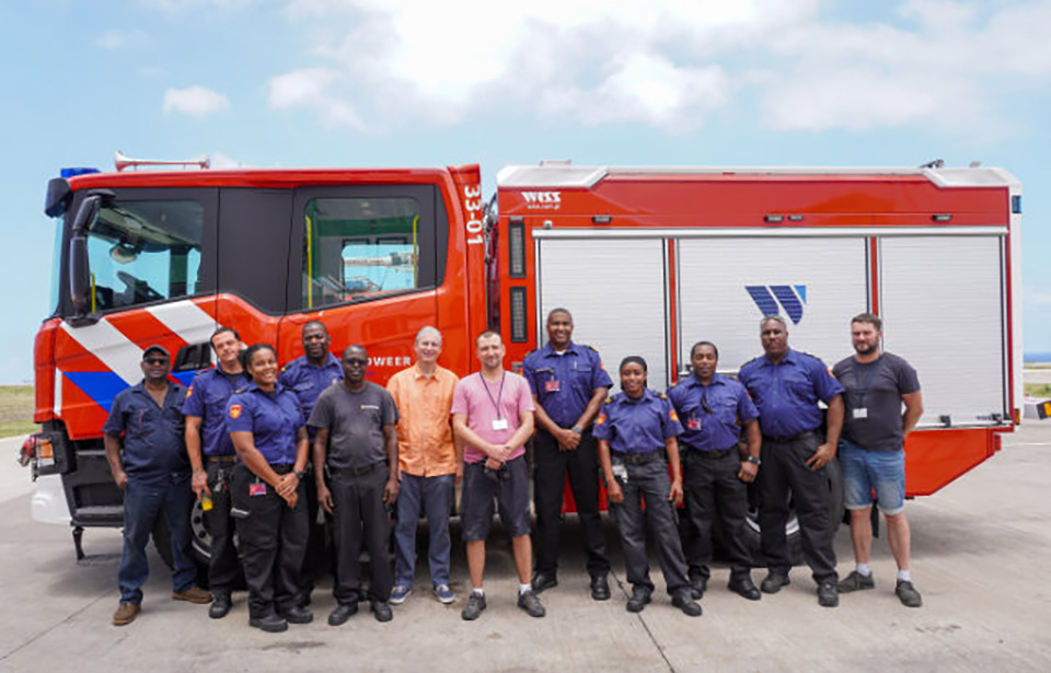 New Fire Truck With Fire Fighters And Governor