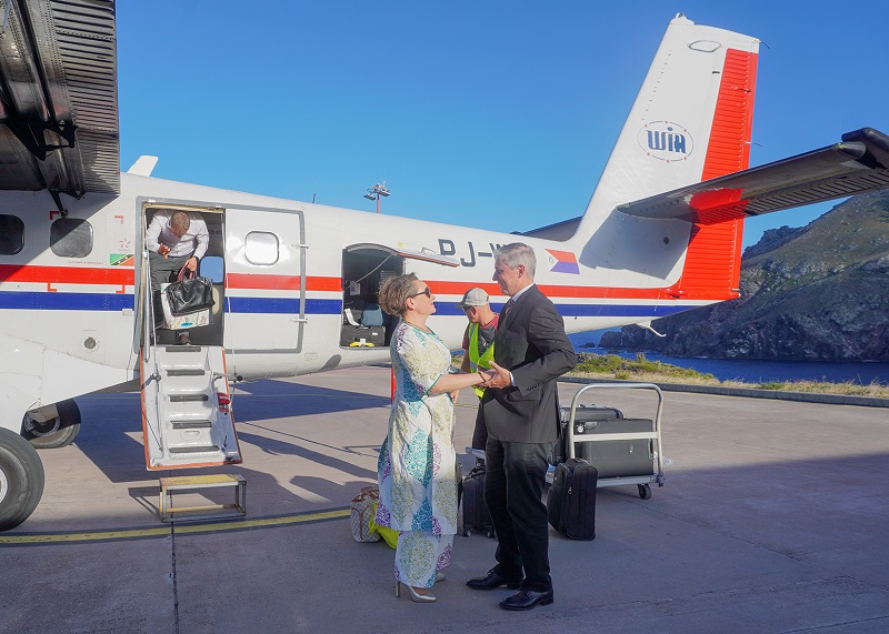State Secretary Van Huffelen With Island Governor Johnson Upon Arrival April 18